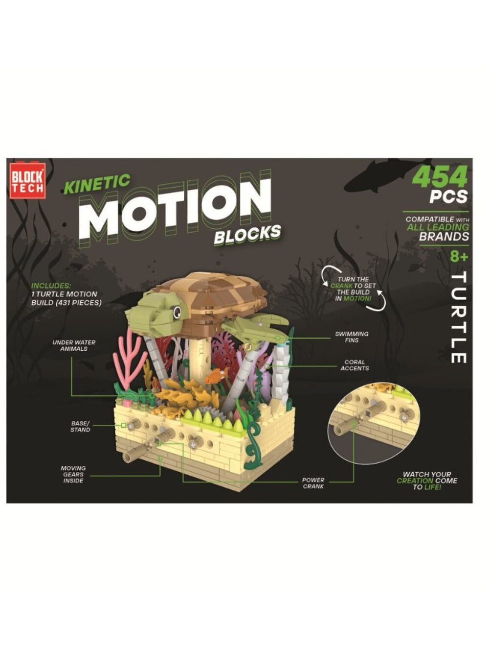 BLOCK TECH KINETIC MOTION BLOCKS - Sea Turtle - 454 Piece - NEW N